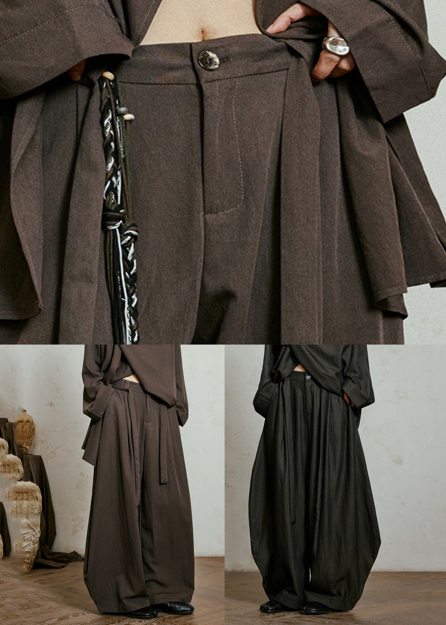 Black Pockets High Waist Solid Lantern Pants