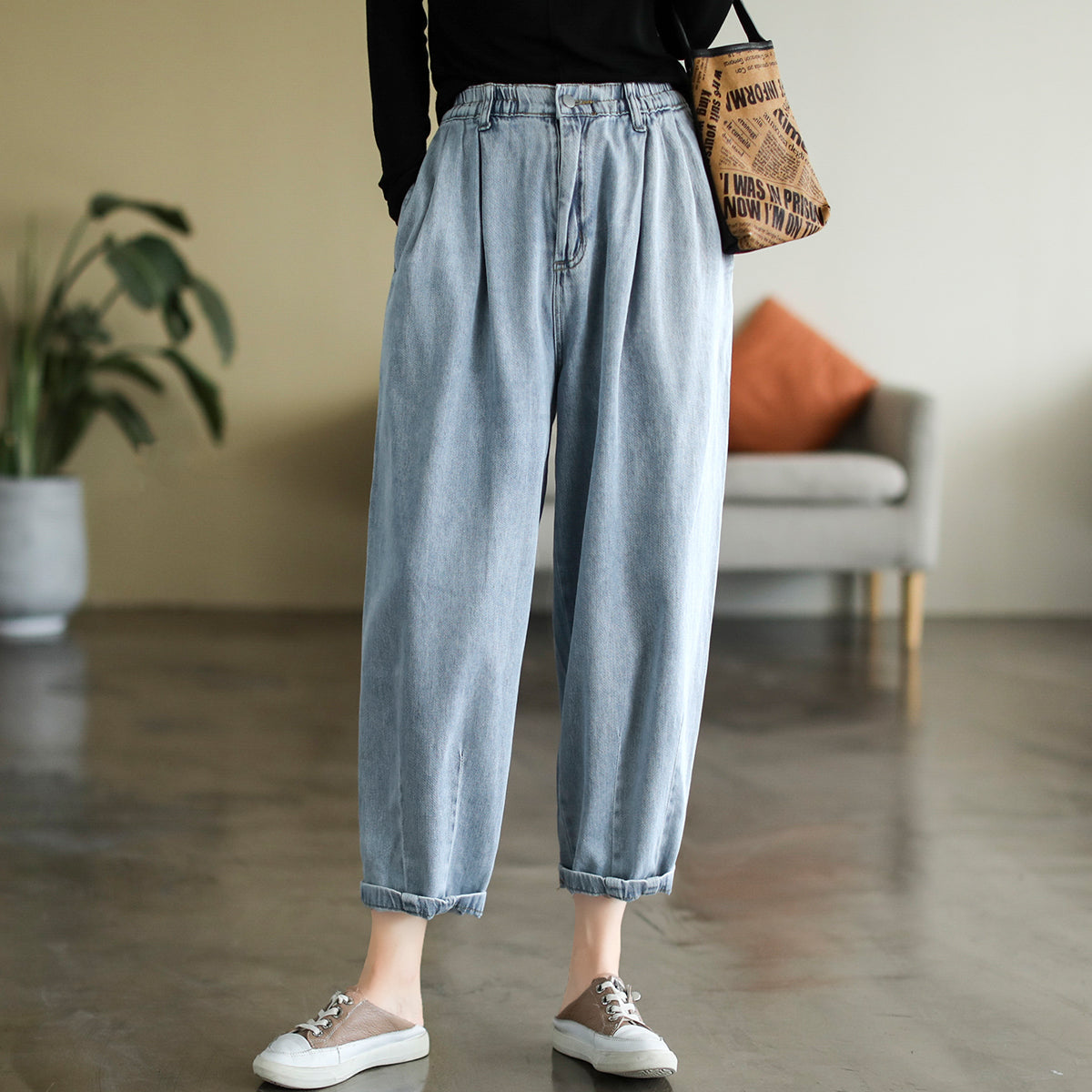 Women Summer Loose Thin Cotton Harem Jeans