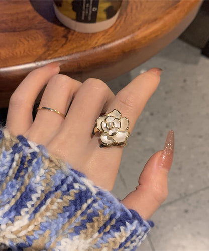 Fashion Orange Copper Pearl Camellia Rings