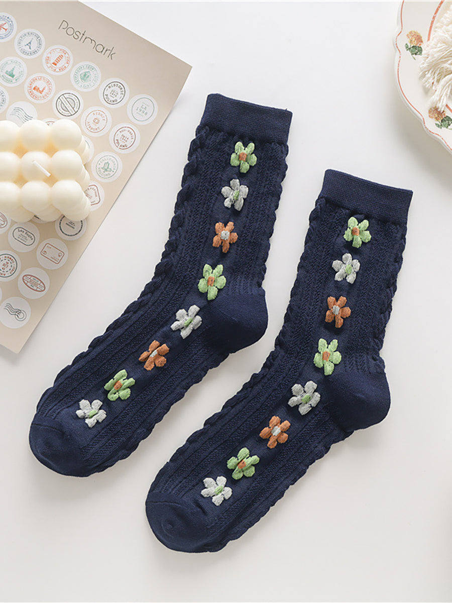 5 Pairs Female Retro Flower Autumn Socks