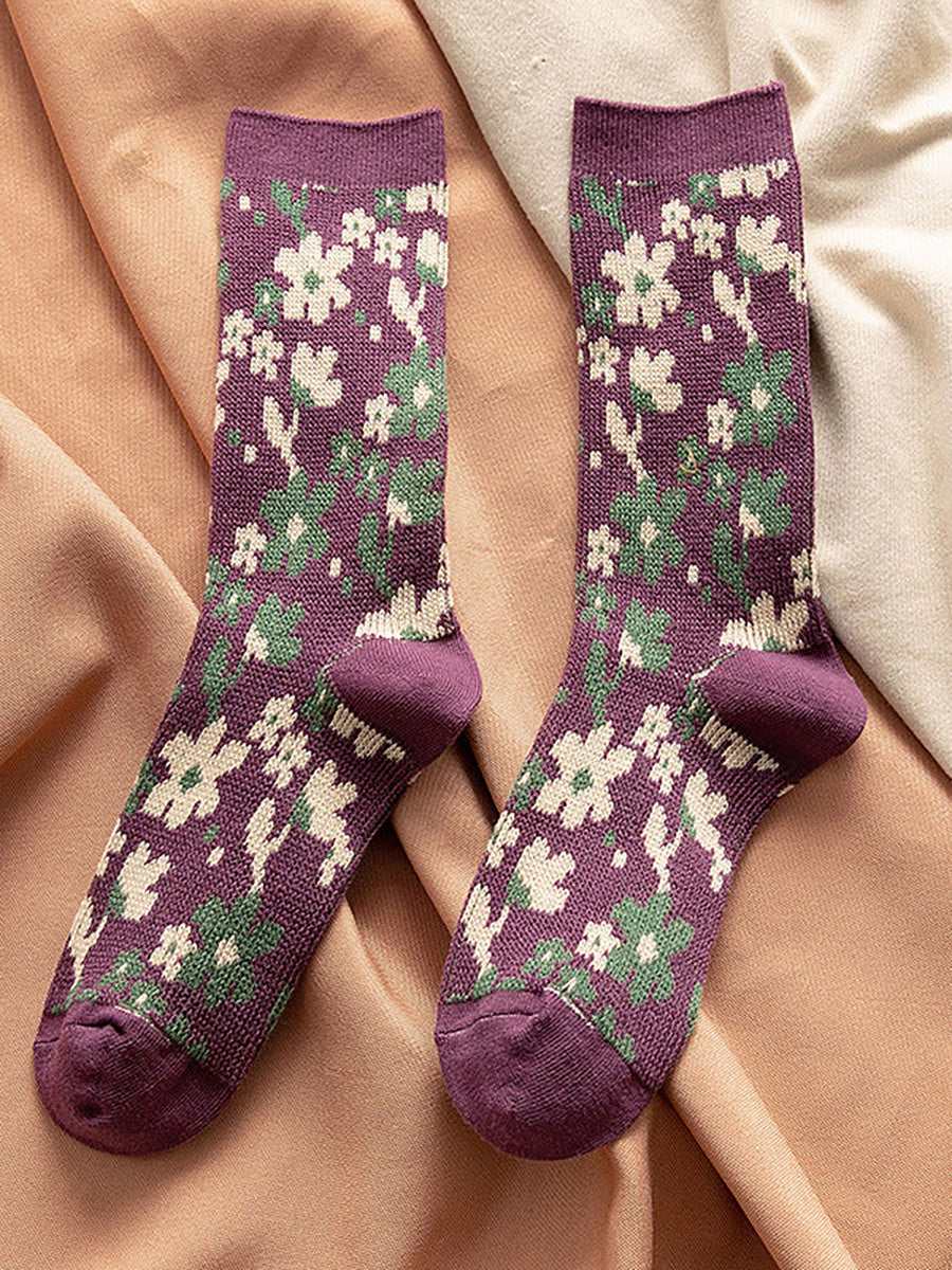 Women Floral Knitted Jacquard Autumn Winter Socks