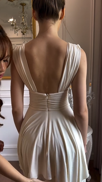 Deep V Backless Tie-Strap Asymmetrical Hem Dress