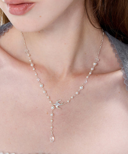 Fashion Little Bird Pearl Sky Star Silver Plated Pendant Necklace