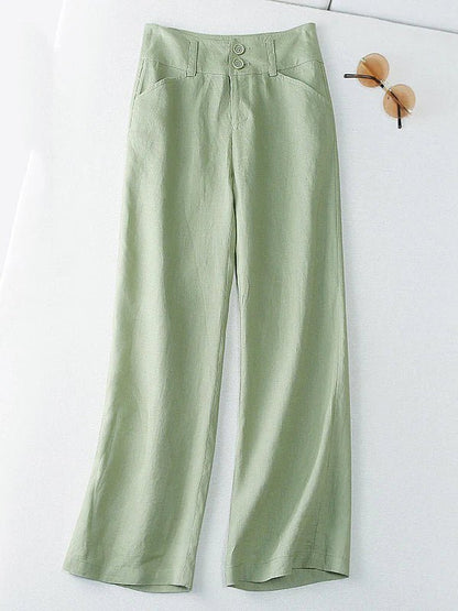 Loosen Solid Color Casual Wide Leg Linen Pants