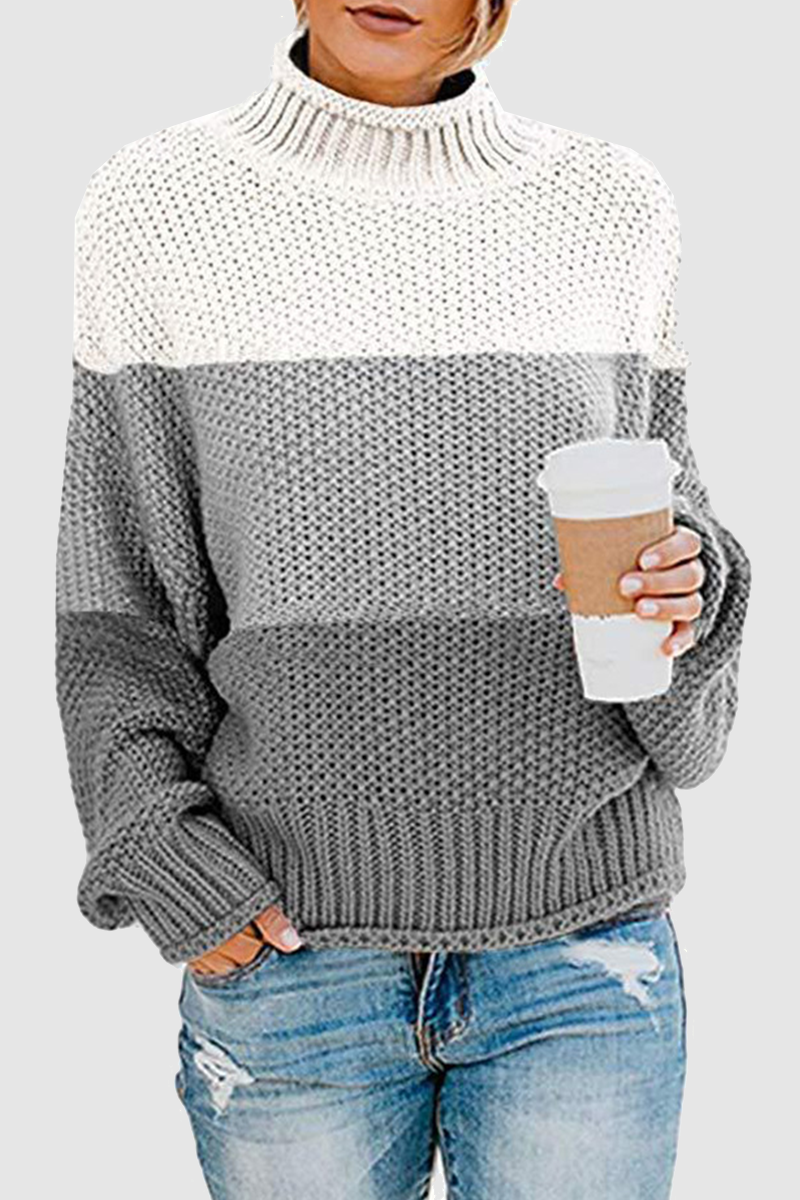 Casual Patchwork Contrast Turtleneck Tops(7 Colors)