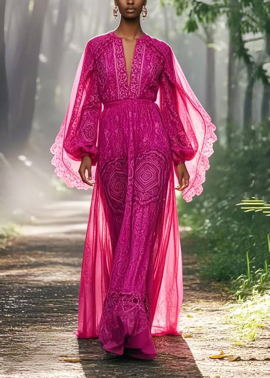 Bohemian Purple Print Chiffon Holiday Dress Spring
