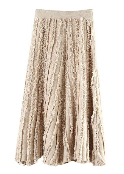 Italian nude cotton skirt tassel elastic waist spring skirt