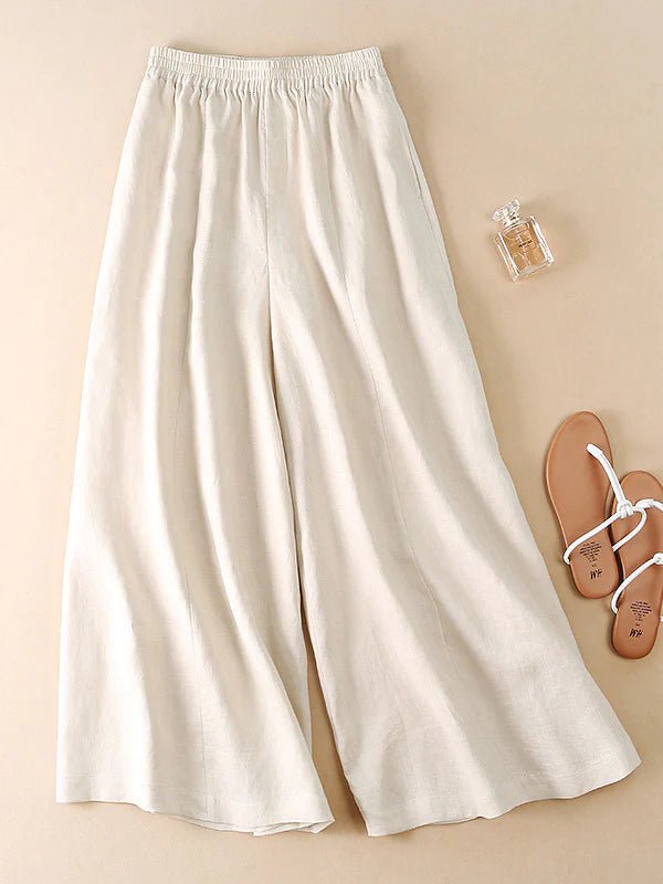 Loose Linen High Waist Solid Wide Leg Cropped Pants