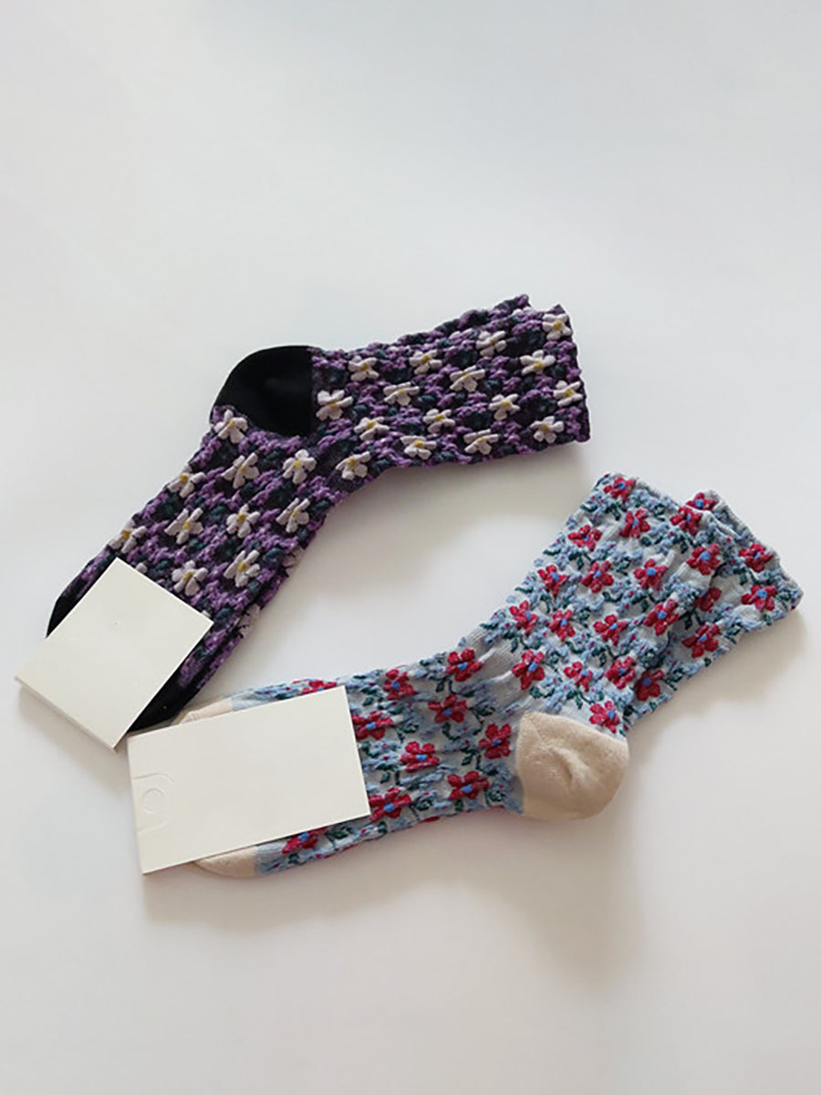 5 Pairs Vintgae Cotton Floral Women Socks