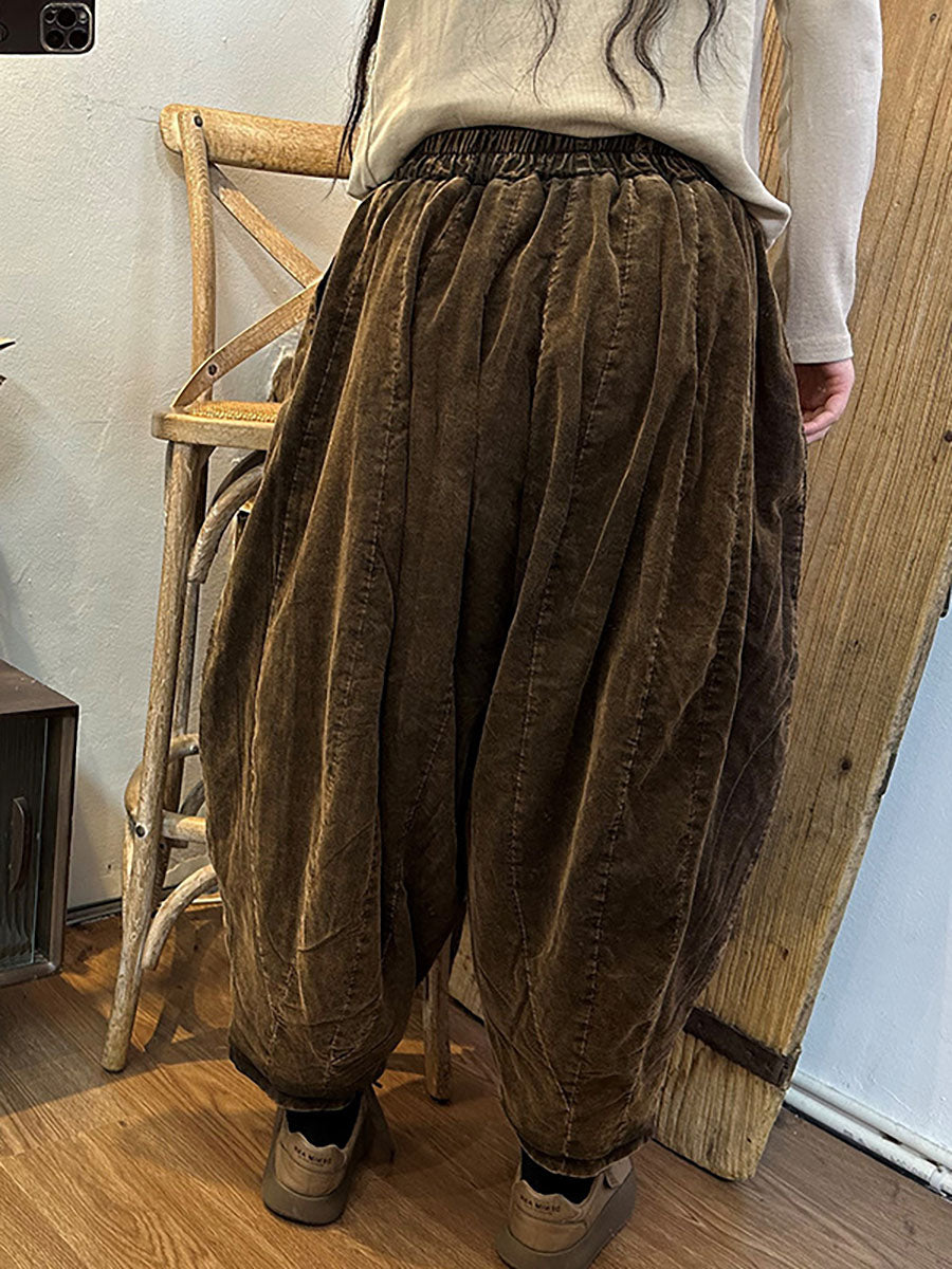 Winter Women Worn Corduroy Elastic Waist Solid Harm Pants