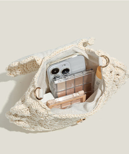 Elegant Beige Hollow Out Knit Cross-body Bag