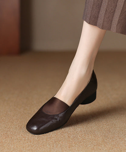 Brown Women Chunky Sheepskin Comfy Splicing Loafers