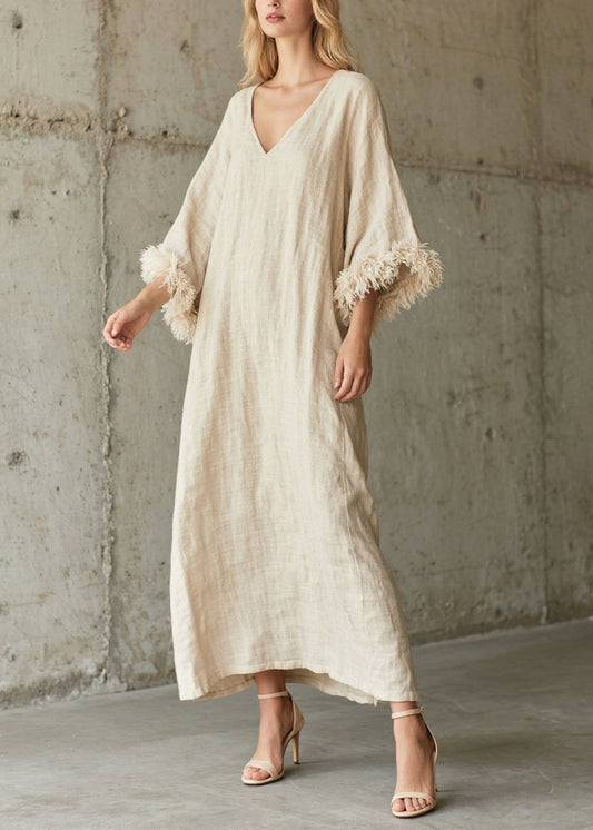 Vintage White V Neck Patchwork Faux Fur Vacation Dresses Fall