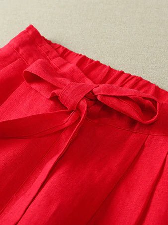 Loose Linen Loose Solid Bowknot Straight Pants