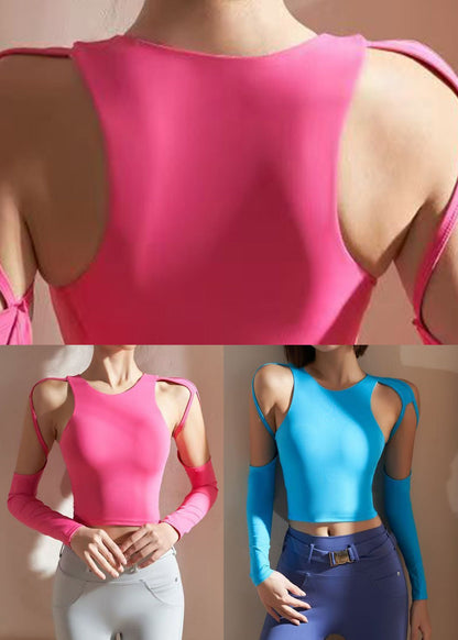 Sexy Blue O-Neck Long Sleeve Yoga Tops