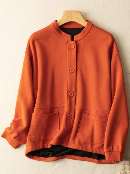 100% Natural Fabric Pure Color Buttoned Casual Coat