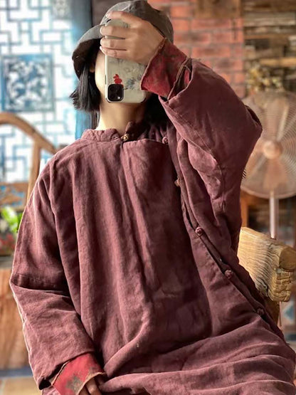 Women Vintage Chinese Style Worn Solid Button Robe