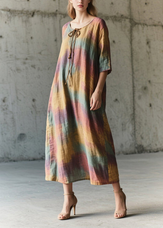Art Rainbow Oversized Tie Dye Cotton Vacation Dresses Half Sleeve