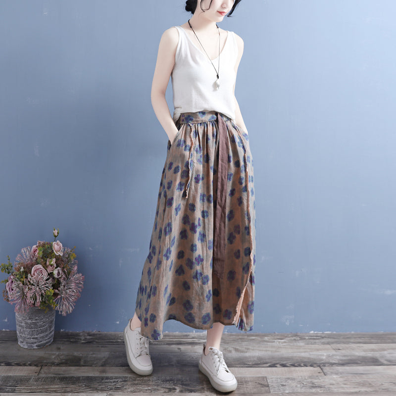 Cozy Vintage Cotton Linen Floral Skirt
