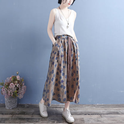 Cozy Vintage Cotton Linen Floral Skirt