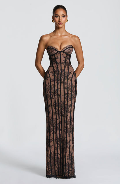 Burgundy Striped Mermaid Evening Gown
