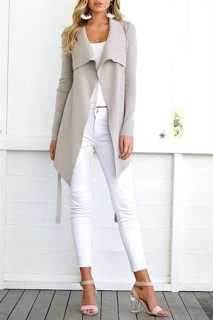 V-neckline Tie Irregular Elastic Cardigan Sweater