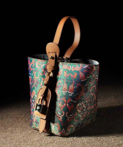 Vintage Blackish Green Jacquard Cotton Bucket Bag