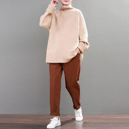 Solid Color High Neck Casual Sweater