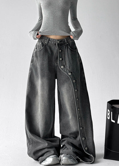 DIY Grey Asymmetrical Rivet Denim Harem Pants Fall