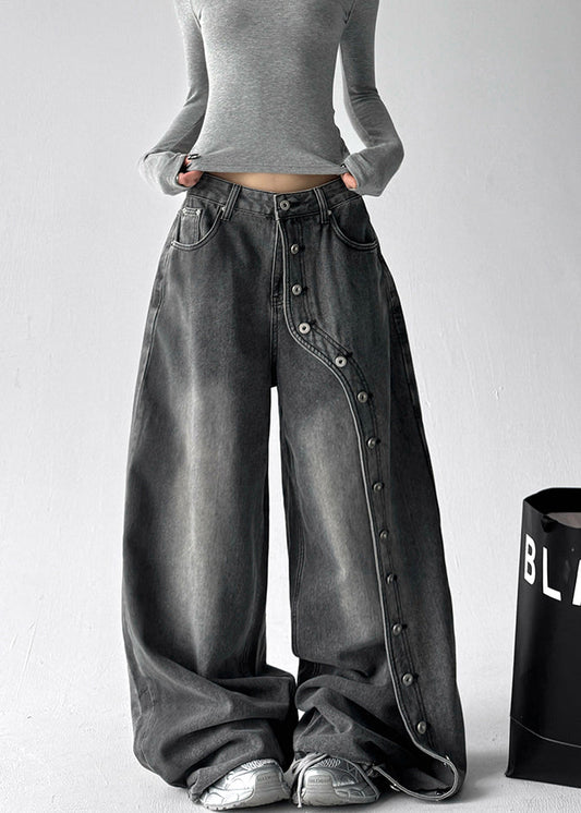 DIY Grey Asymmetrical Rivet Denim Harem Pants Fall