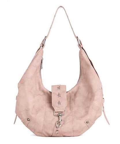 Stylish Brown Rivet Decorated Faux Leather Versatile Saddle Bag