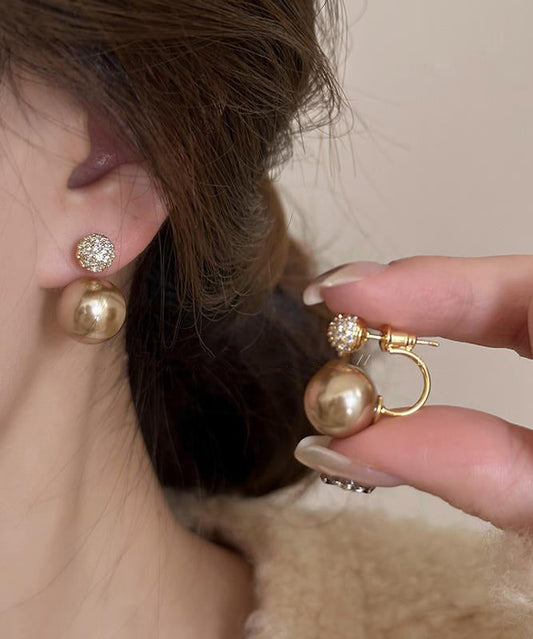 Beautiful Champagne Copper Overgild Pearl Stud Earrings