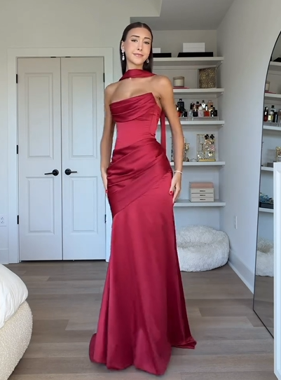 Sexy Sleeveless Cold-Shoulder Tube Top Solid Color Dress