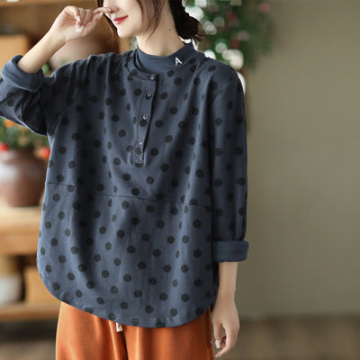 Vintage Polka-Dot Print Top-Paneled Cotton T-Shirt