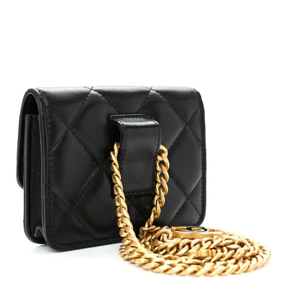 Lambskin Enamel Quilted Pending CC Flap Belt Bag Black
