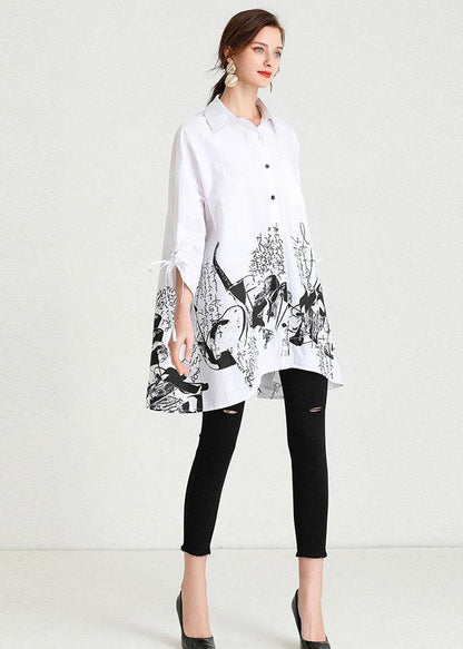Boho White Peter Pan Collar Button Print Top Shirts