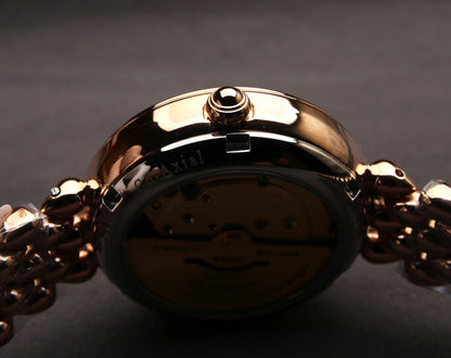 DEVILLE PRESTIGE 32MM ROSE GOLD DIAMOND BEZEL MOP DIAL