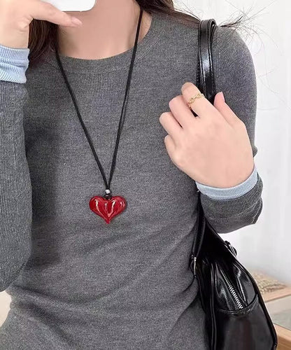 Handmade Red Bow Leather Rope Pendant Necklace