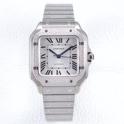 SANTOS LADY 35.1MM AUTOMATIC SILVER DIAMOND BEZEL