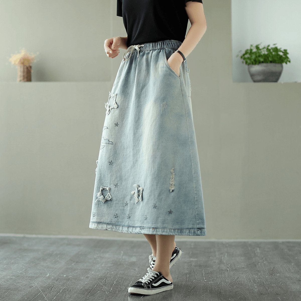 And Cozy Casual Wild Long Loose Denim Skirt