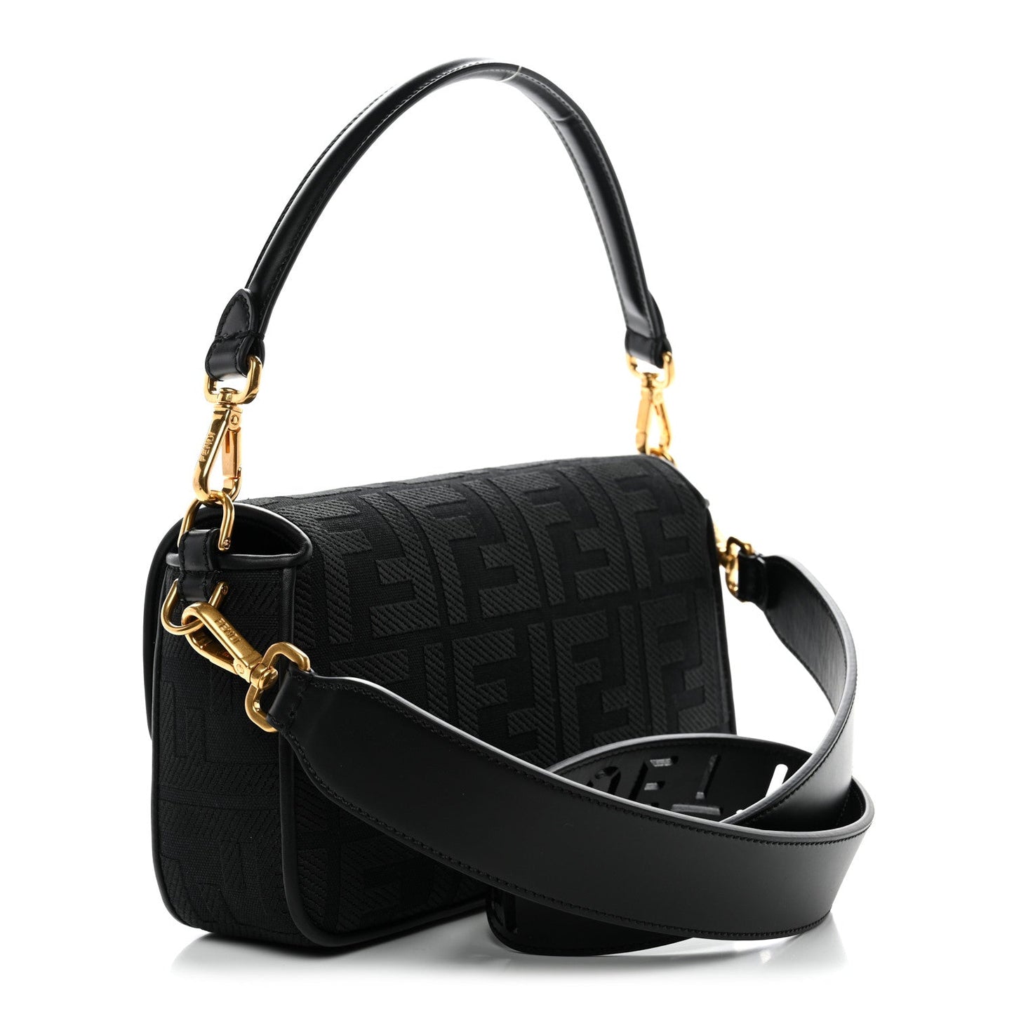 Canvas Vitello King Extra Strap FF Embroidered Baguette Black
