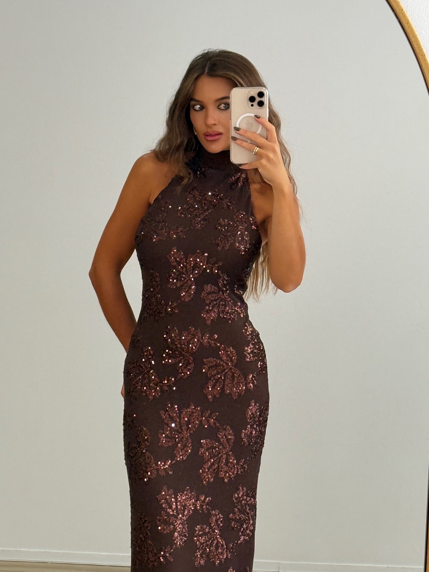 Sexy Sleeveless Halter Sequin Flower Dress