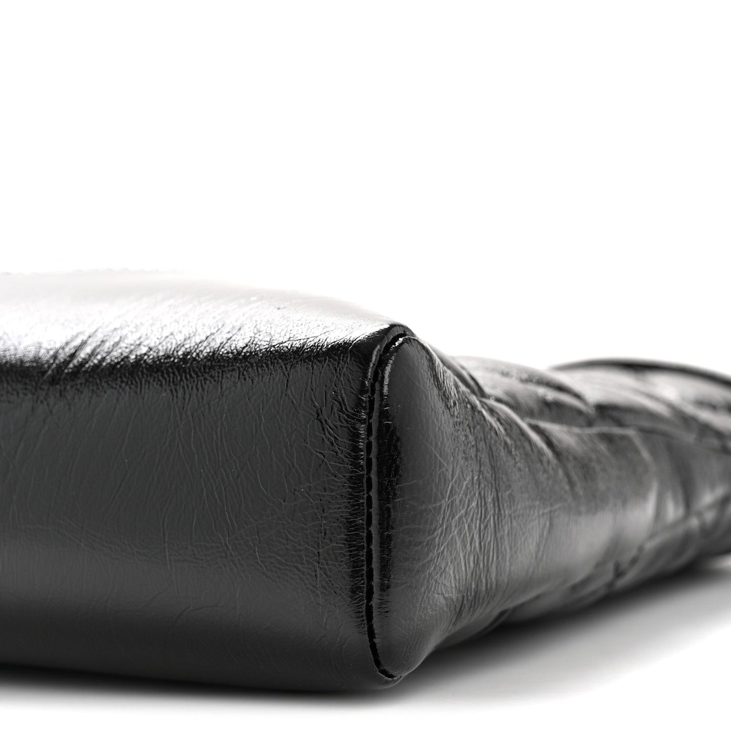 Shiny Crumpled Calfskin Quilted Mini 31 Shopping Bag Black