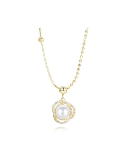 Fashion Gold Sterling Silver Overgild Zircon Pearl Pendant Necklace