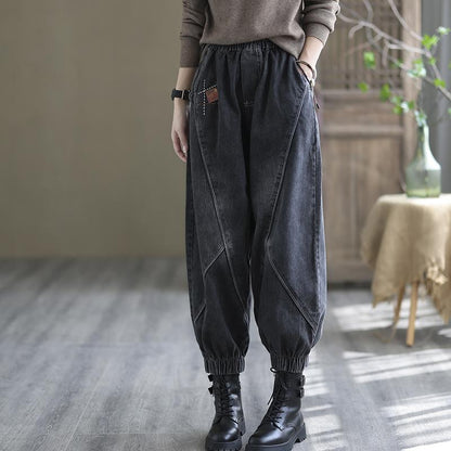 Plus Size Loose Autumn Patchwork Harem Denim Pants