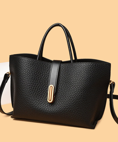 Simple Black Large Capacity Faux Leather Tote Handbag