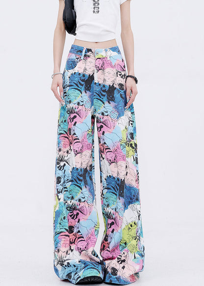 Fashion Pockets Cartoon Print Denim Wide Leg Pants Fall