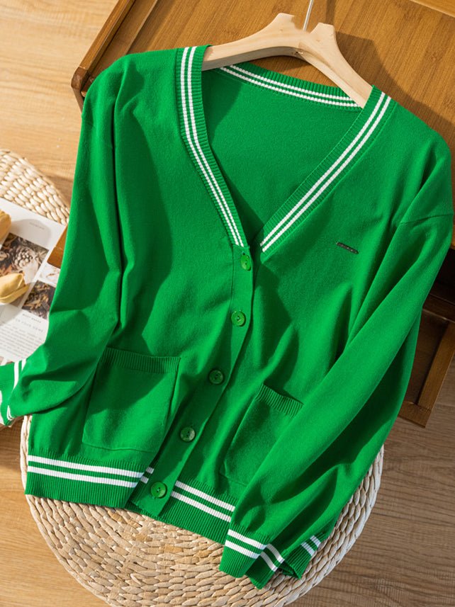 Knitwear Thin Section Literary Retro Wild Loose Striped Jacket In One-Size
