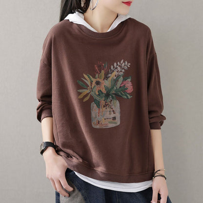 Women  Loose Casual Foral Cotton Sweater