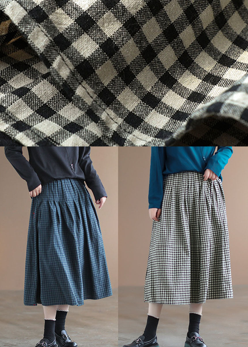 Handmade Blue Plaid Circle A Line Casual Spring Skirts